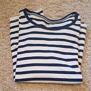 Madewell Women's Navy and White Striped Long Sleeve Tee